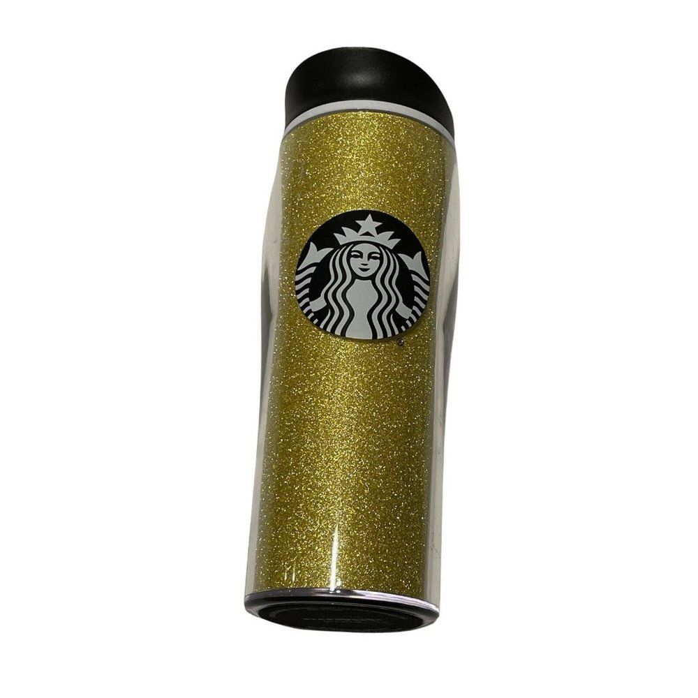 Starbucks Gold Glitter Travel Coffee Cup Mug tea Insulated 2020 Tumbler 16oz EUC